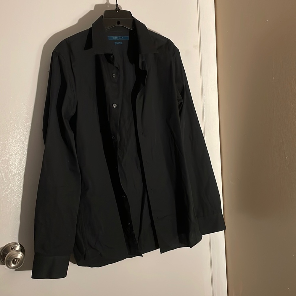 Perry Ellis Black Slim-Fit Dress Shirt